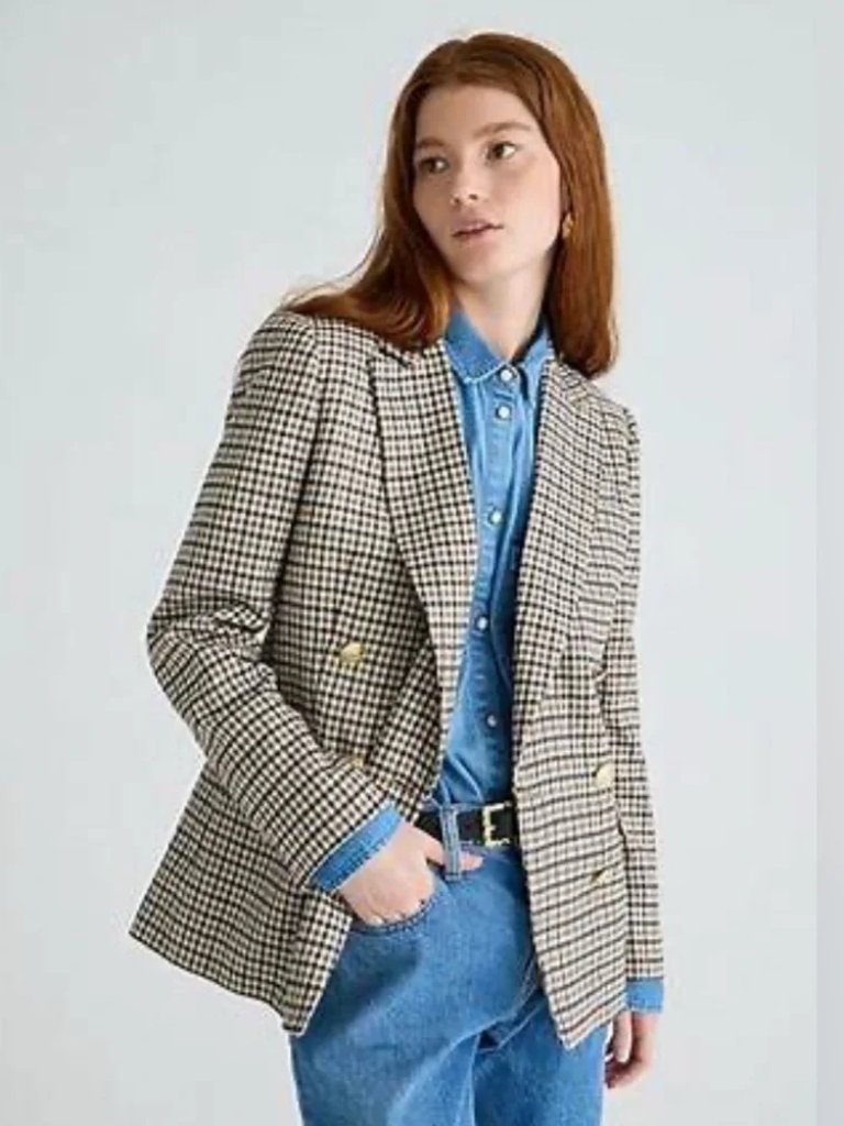 J. Crew Brynn Blazer In Brown Plaid Italian Wool Blend Size 8